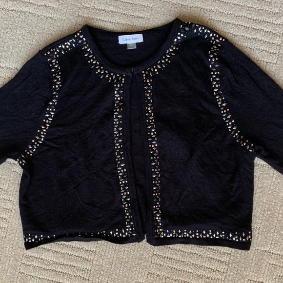 Calvin Klein Embellished Black Crop Cardigan - Picture 3 of 6